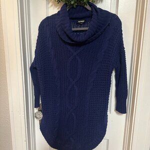 Express Navy Long Knit Roll Neck 3/4 Sleeves-Medium